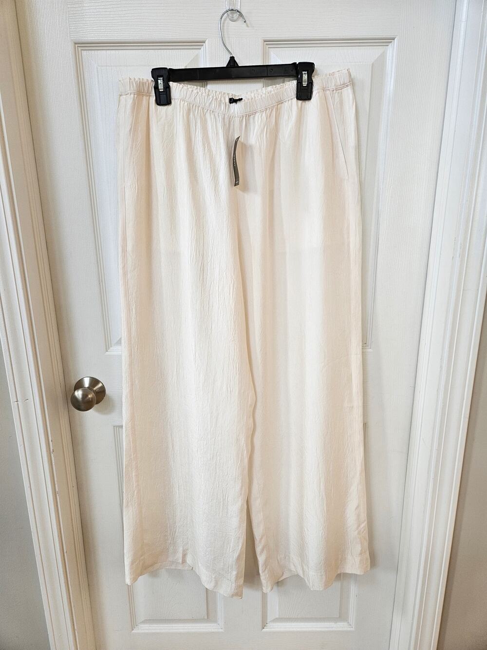 J.Crew Women's Ivory Wide Leg Pull-On Pants Size Large NWT Elastic Waist Resort